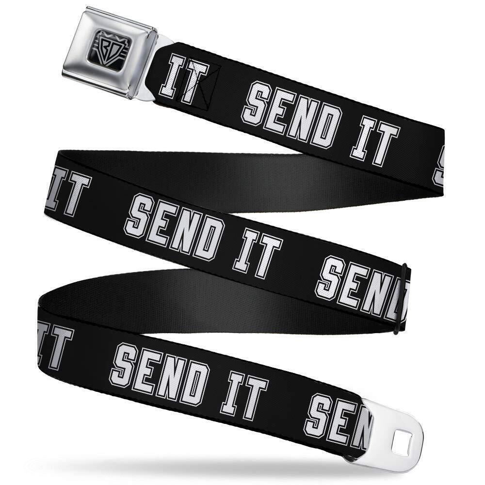1444 Belt Seatbelt Buckle Send It Black White 24 to 38 Inches